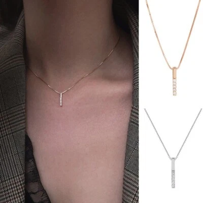 925 Placcato Argento Carino Bastone Love Forever Cristallo Coppia Collana Regalo - Immagine 1 di 3