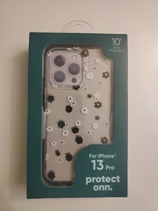 Cubierta de teléfono iPhone 13 Pro - ONN - flores blancas negras transparentes - protección contra impactos - Imagen 1 de 2