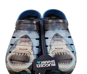 Rugged Shark Mens Size 10 Shark Week 2 Toned Blue And Black Shark Comfort Clog - Picture 1 of 6