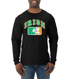 Camisa de manga larga vintage envejecida bandera irlandesa trébol día de San Patricio para hombre - Imagen 1 de 6