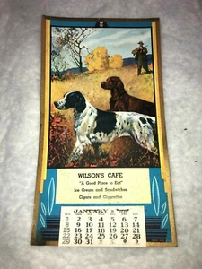 NOS 1939 CALENDAR HILLSBORO IOWA WILSON'S CAFE ICE CREAM HUNTING DOGS SCENE IA - Picture 1 of 6