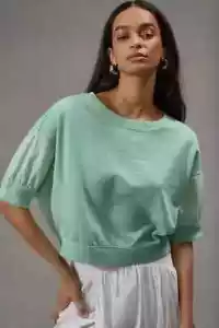 Anthropologie Pilcro Cropped Batwing Sweatshirt Top Oversized Solid L NWT 273787 - Picture 1 of 9