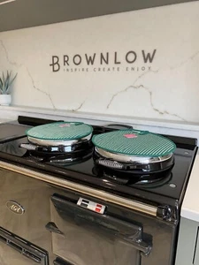 Almohadillas para chefs Sterck verde tambor blanco a rayas aptas para Aga - Imagen 1 de 2