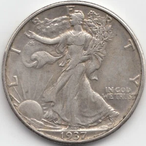 1937 D Walking Liberty Half Dollar, XF - Picture 1 of 5