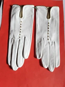  gant cuir  blanc doré  # old glove  - Picture 1 of 4