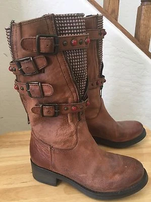 Lavorazione Artigiana boots Size 36 EU 5.5 US Leather beads zippers  Moto - Image 1 of 4