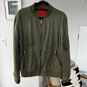 Zara Man Olive Green Bomber Jacket Utility Pocket Linen Cotton Blend Full Zip XL - Picture 1 of 6