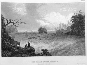 NIAGARA FALLS RIVER RAPIDS OLD WOODEN BRIDGE ~ Antique 1836 Art Print Engraving - Bild 1 von 1