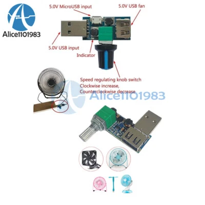 USB Fan 5W Stepless Speed Controller Regulator Variable Switch Module - Image 1 of 4