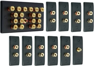 9.1 Matt Black Surround Sound Audio AV Speaker Wall Face Plate Kit - NON SOLDER - Picture 1 of 7