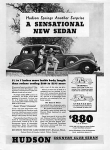1935 Hudson Country Club Sedan "Sensational" Original Print Ad - Bild 1 von 1