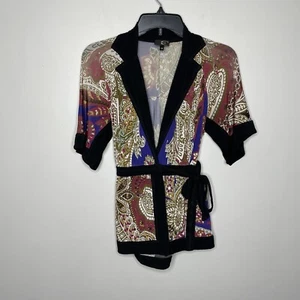 JUST CAVALLI Top Women 38 US XS Paisley Print Wrap Short Sleeve Stretch Blouse - Picture 1 of 9
