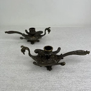 Vintage Metal Art Nouveau Peacock Bird Candlestick Holder Set of 2 - Picture 1 of 11