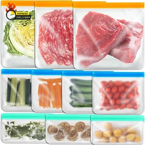 10 Pack Reusable Ziplock Bags Silicone Bags, 3 Large Food Storage Bags Gallon Fr - Picture 1 of 12