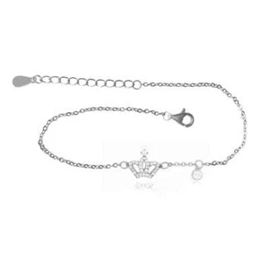 Bracelet With Crown Pendant Real 925/Sterling Silver 6 11/16in + 1 3/16in 1A New - Picture 1 of 3