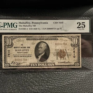 1929 $10 MAHAFFEY National Bank MAHAFFEY Pa NATIONAL CURRENCY CH #7610 Pmg 25 - Picture 1 of 16