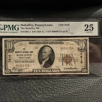 1929 $10 MAHAFFEY National Bank MAHAFFEY Pa NATIONAL CURRENCY CH #7610 Pmg 25 - Image 1 of 4