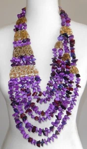 Sobral Fragments Kyara Purple & Gold Bead Huge Runway Artist Made Necklace - Picture 1 of 8