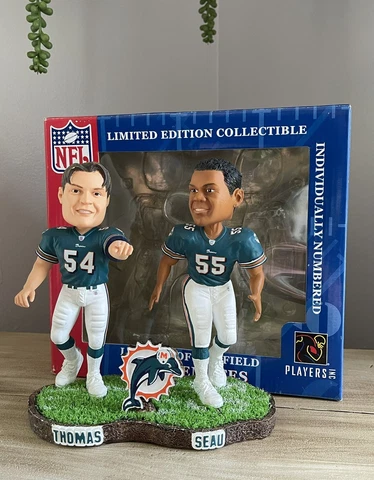 ZACH THOMAS & JUNIOR SEAU Miami Dolphins Linebacker Legends Bobblehead #/504 NIB Cover