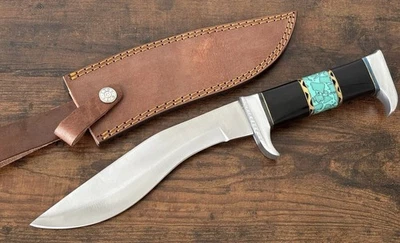 "Cuchillo de hoja fija Kukri de combate de 13"" empuñadura de batalla funda de cuero turquesa afilada" Foto 1 de 4