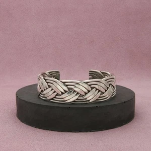 taxco mexico sterling silver vintage wide woven cuff bracelet size 6.5in - Picture 1 of 3