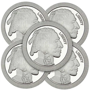 Lot of 5 - 1 Troy oz Buffalo Stackable .999 Fine Round - Picture 1 of 3
