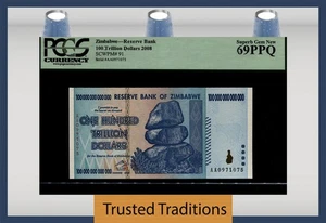 TT PK 91 2008 ZIMBABWE 100 TRILIONI DI DOLLARI RISERVA BANCA PCGS 69 PPQ SUPERBA GEM - Foto 1 di 2