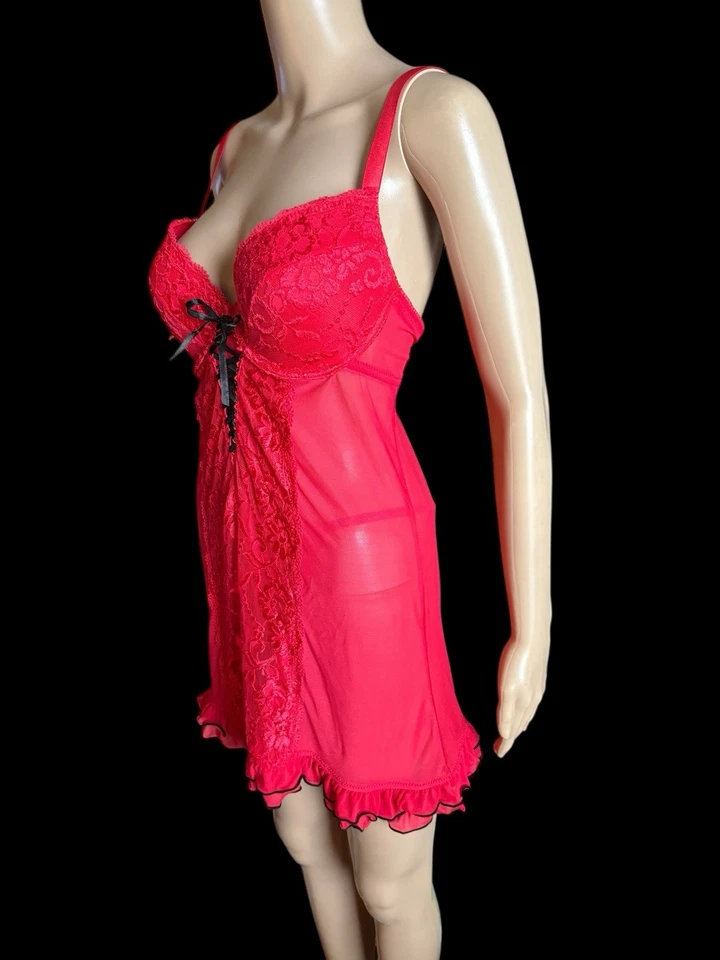 Lencería Hot Kiss Rosa Rojo Sexy Encaje Talla Grande 1X Peluche Íntimo y Tanga Sissy Foto 1 de 4