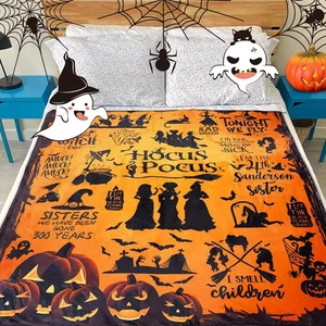 Orange Halloween Flannel Blanket Winter Warm Throw Shawl Cover for Sofa Bed Gift - Picture 1 of 12