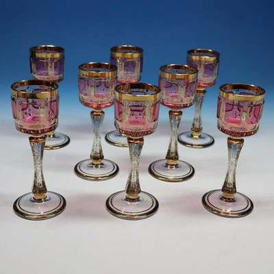 Bohemian Moser клюква кабошон позолоченное стекло - 8 футов сердечные стаканы - 53⁄4 дюйма - Изображение 1 из 4