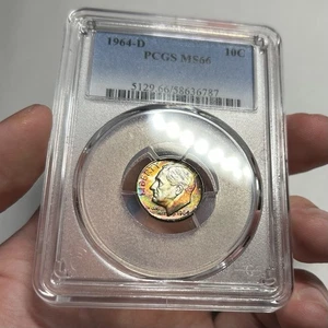 1964-D PCGS MS66 Roosevelt Dime, Rainbow Toning - Picture 1 of 3