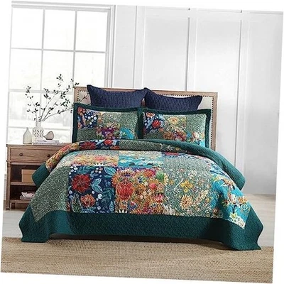  Juegos de colcha de algodón King (96 por 108 pulgadas) turquesa floral retazos Foto 1 de 4