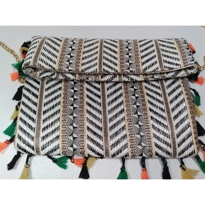 Fringe Purse BOHO Southwest Envelope Purse Woven Tassel Clutch Square - Image 1 of 4