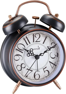 Loud Alarm for Deep Sleepers 4'' Retro Twin Bell Alarm Clock with Backlight for  - Image 1 of 4