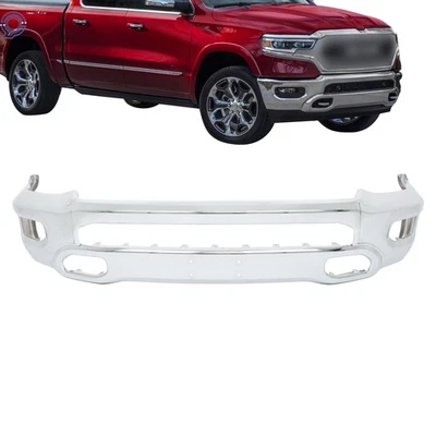 Chrome Steel Front Bumper Face Bar For RAM 1500 2019-24 Split W/ Fog Light Holes — 第 1/4 张图片