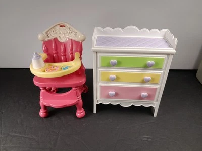 Fisher Price 2006 Mattel Pink Baby 6" High Chair & 2004 Barbie Dresser - Image 1 of 4