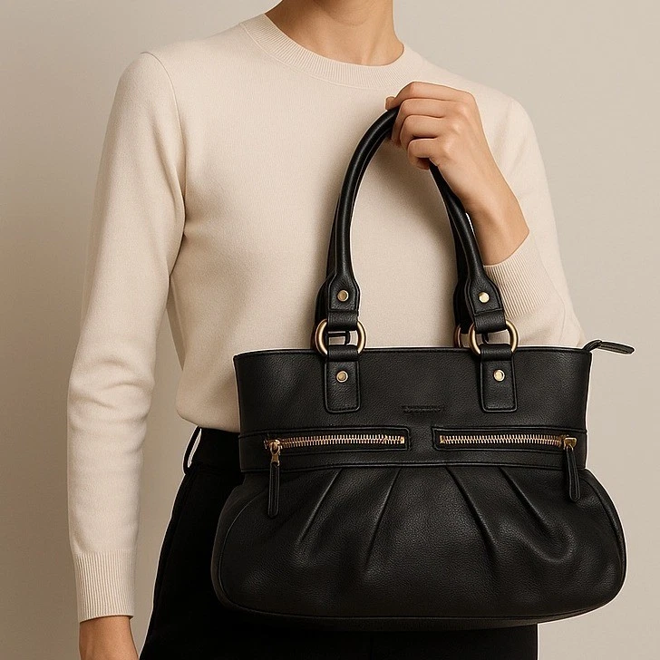 Bolso de Mano Nannini Italia Negro Cuero Genuino Herrajes Dorados Rumania Foto 1 de 4