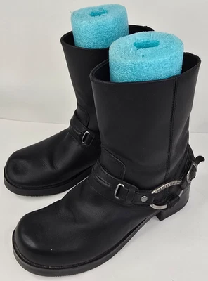 Harley-Davidson Women's 8 M Christa Black Harness Biker Motorcycle Boots D85298 - Image 1 of 4
