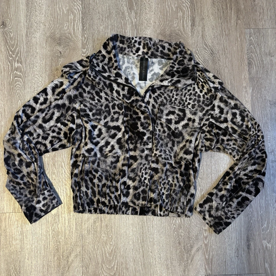Chaqueta Bomber Norma Kamali Gris Estampado Leopardo - Cremallera Frontal - Talla XS Foto 1 de 4