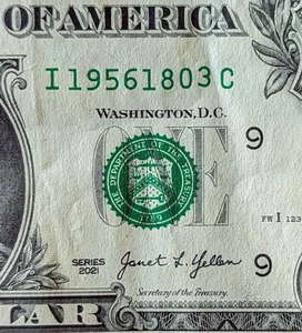 2021 $1 bill fancy serial, birthday date note. March 18, 1956. I 19561803 C - Picture 1 of 3