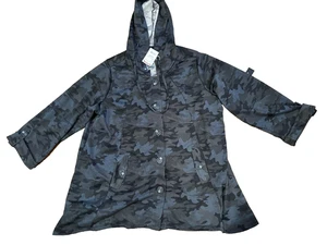 Jones New York Damen Übergröße 1X Camouflage Kapuze ungefüttert geknöpft Jacke Neu mit Etikett - Bild 1 von 8
