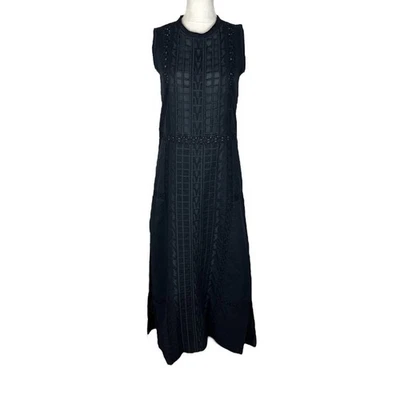 Maxi Vestido Sea New York Negro Bordado Encaje Superpuesto Sin Mangas Aberturas Talla 2 Foto 1 de 4