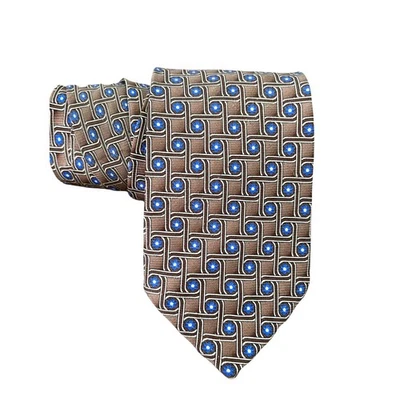 Gravata geométrica floral marrom azul gravata masculina 100% seda Cape Cod - Imagem 1 de 4