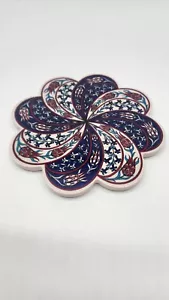 Plato caliente de cocina de cerámica hecho a mano turco Trivet azul rojo floral 7" Boho leer - Imagen 1 de 9