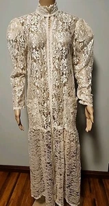 Vtg Jessica Mcclintock Floral Ivory Lace Maxi Peignoir Robe Long Sleeve Size M - Picture 1 of 12