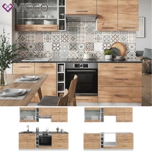 Küchenzeile Küchenblock Einbauküche Fame-Line Weiß Eiche 235 cm modern Vicco - Bild 1 von 7
