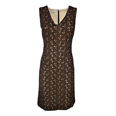 DOLCE & GABBANA - Vestido Vaina Vintage Años 80 Súper Raro Encaje Marrón | Talla 4US 36EU Foto 1 de 4