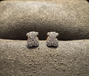 Authentic TOUS 18K Gold Diamond Pave Bear Earrings - Picture 1 of 6