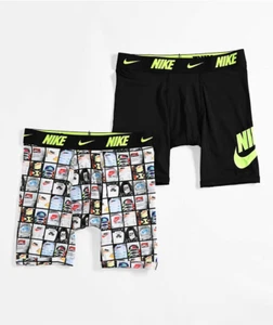 Nike Kids Dri-FIT Essential Micro Black & Mosaic 2 Pack Long Boxer Briefs S M L - Picture 1 of 3