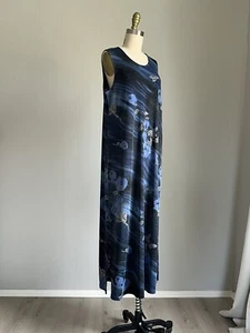 Vintage 1990s Y2K Floral Maxi Dress XL Blue Stretchy Cottagecore Grunge Gothic - Picture 1 of 13